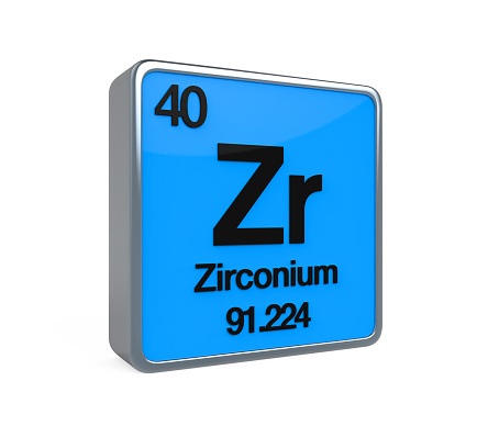 Zirconium Element Periodic Table isolated on white background. 3D render